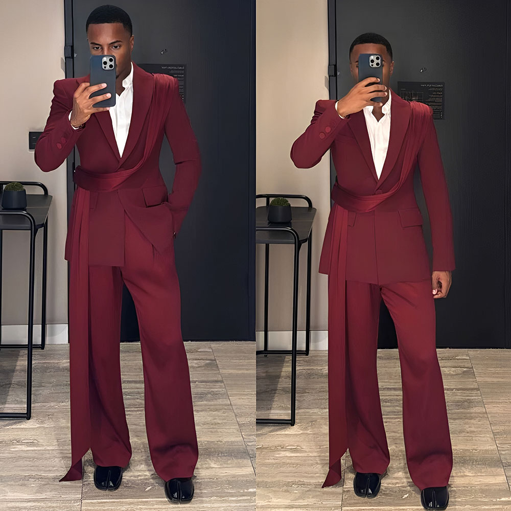 Burgundy New Men's Suit 2-piec - Men Grooming Outfit review and price
