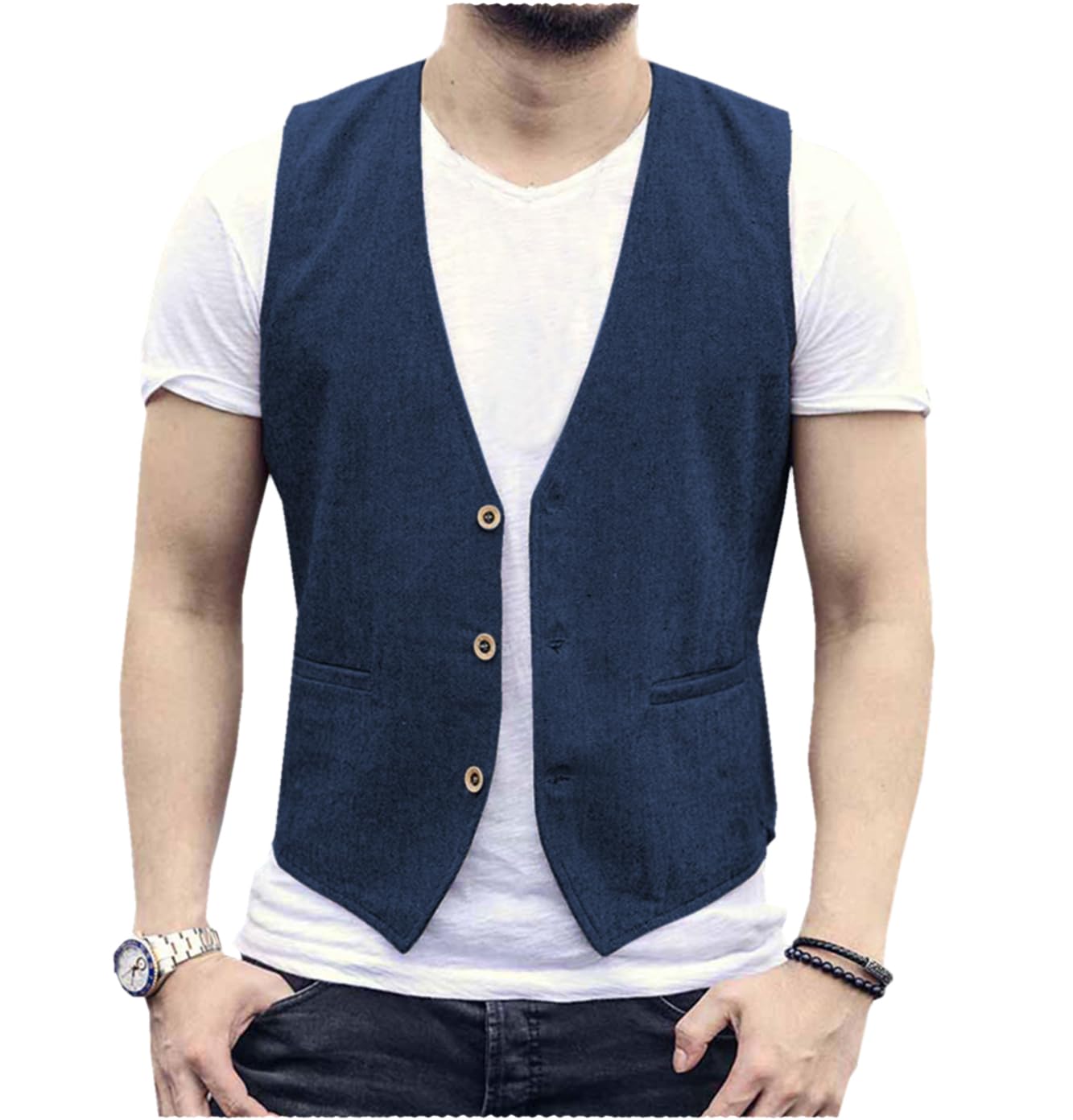 Linen Men Vest Wedding Groom S - Men Grooming Outfit review and price