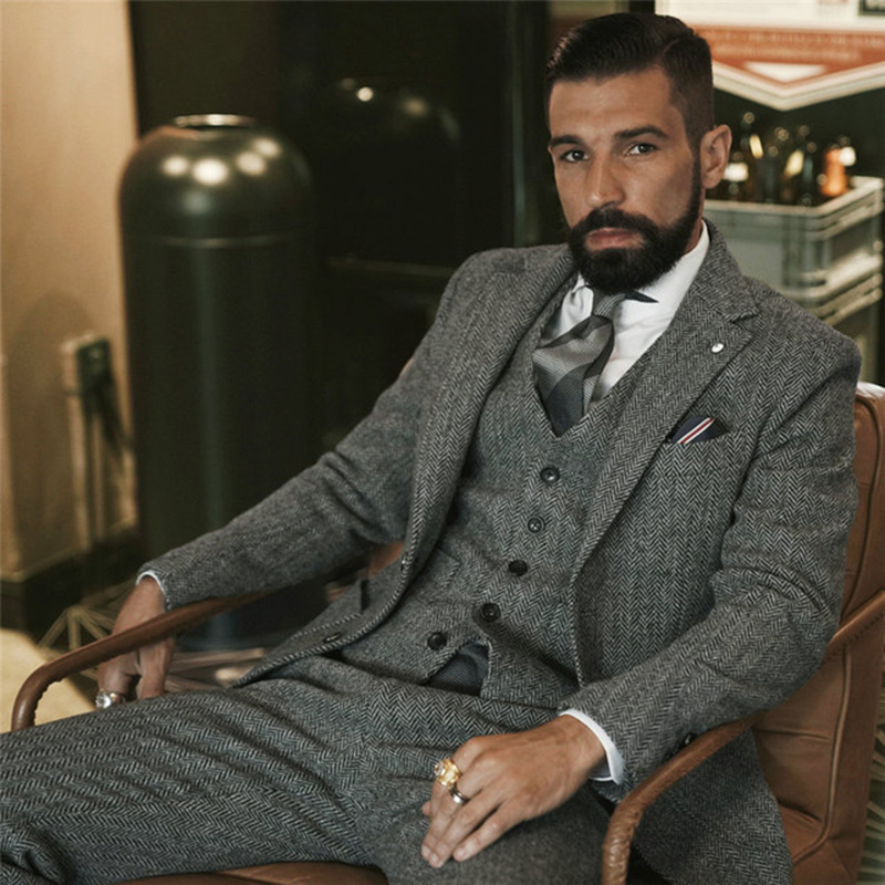 Gray Wool Tweed Winter Suit fo - Men Grooming Outfit review and price